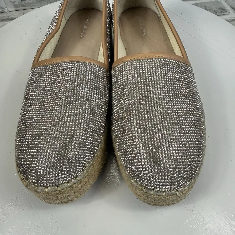 Gianni Bini Bruxie Women's Size 9 Silver Rhinestone Slip On Platform Espadrilles